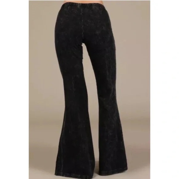 SOLD OUT Black Boho Mineral Wash Flared Stretch Pants - Picture 4 of 6